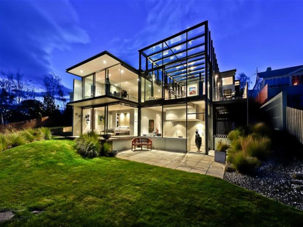 luxury glass house architecture outside