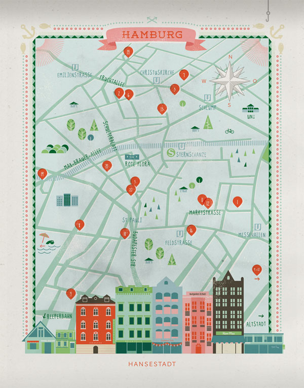 Hamburg City Map Illustration by Anna Härlin