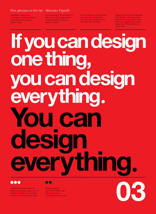 Typographic Posters by Anthony Neil Dart with quotes by by Massimo Vignelli