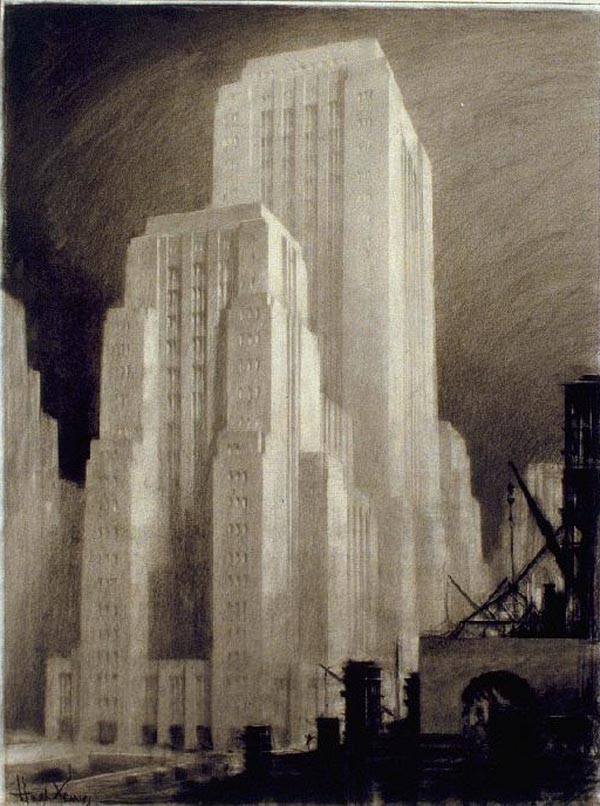 Architectural Drawings of Futuristic Buildings by Hugh Ferriss