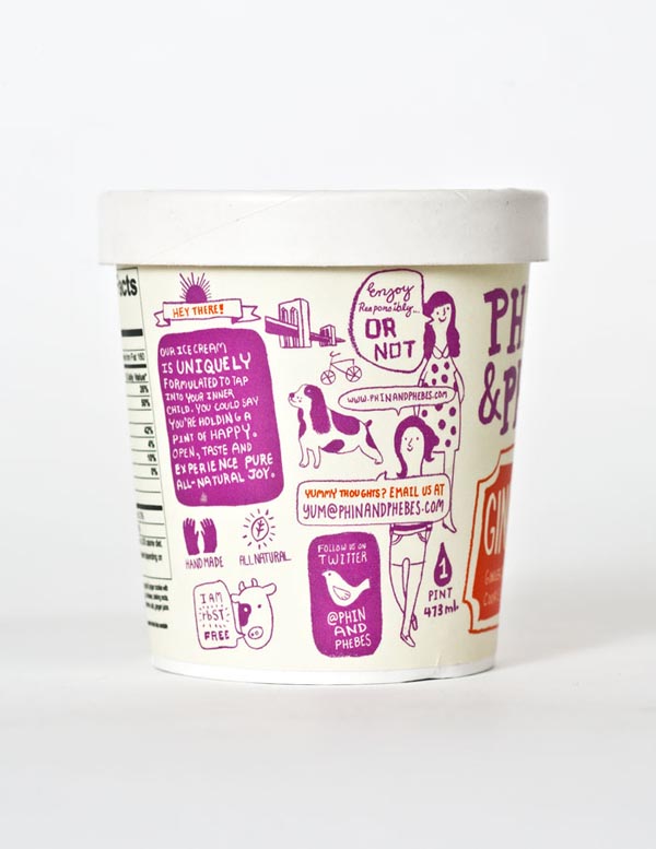 Phin and Phebes Ice Cream - Illustrated Package Design by Crista Freeman & Jefferson Cheng