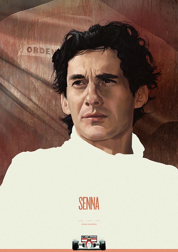Ayrton Senna - F1 Heroes - Painted Photoshop Portrait by Piotr Buczkowski