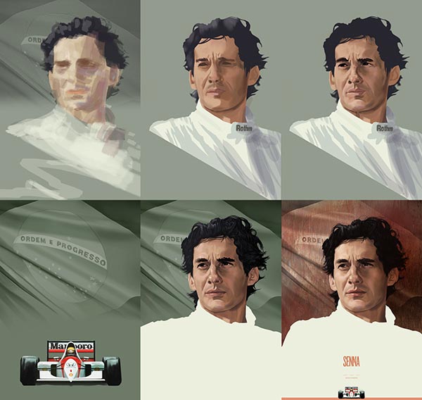 Ayrton Senna - F1 Heroes - Painted Photoshop Portrait in Progress by Piotr Buczkowski