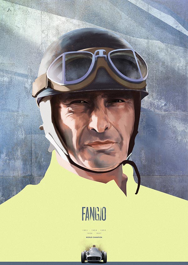 Juan Manuel Fangio - F1 Heroes - Painted Photoshop Portrait by Piotr Buczkowski