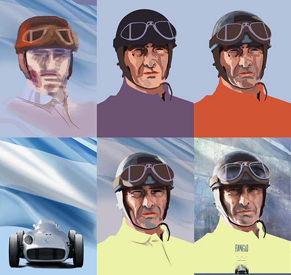 Juan Manuel Fangio - F1 Heroes - Painted Photoshop in Progress Portrait by Piotr Buczkowski
