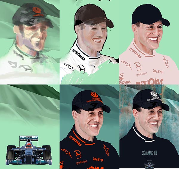 Michael Schumacher - F1 Heroes - Painted Photoshop Portrait in Progress by Piotr Buczkowski