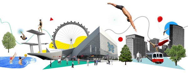 Modus Magazine - illustrated collage by Ciara for an article about architecture in the 2012 Olympics.