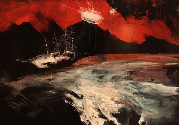 A wrecked ship's soul ascends - Mixed media artwork on canvas by Ian Francis