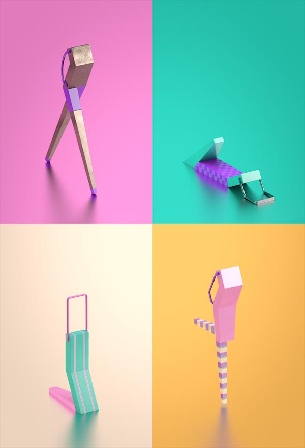 Neon Aerobic Style Figures by Fabrice Le Nezet