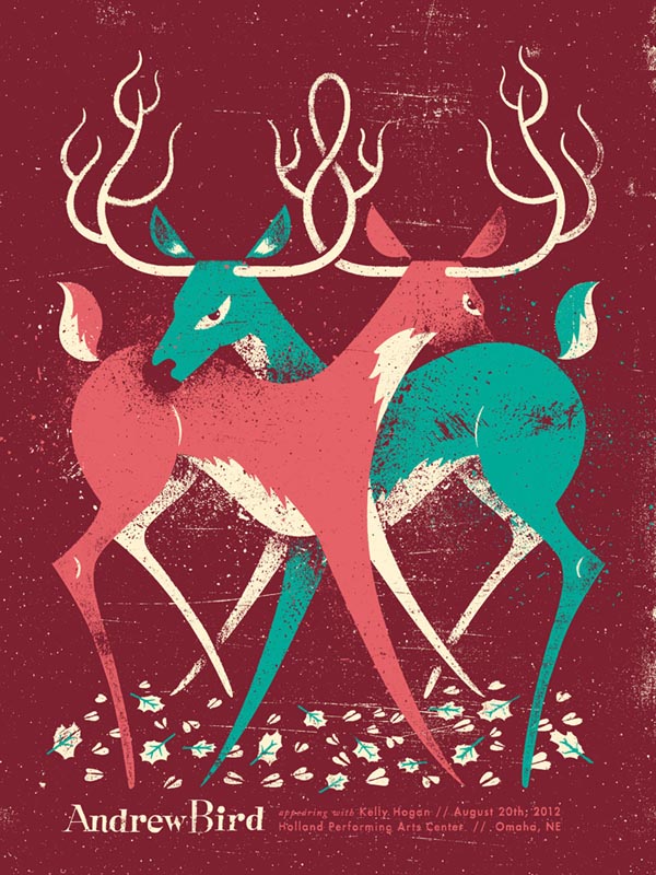 Andrew Bird Deer Fight Poster Illustration by Doe Eyed