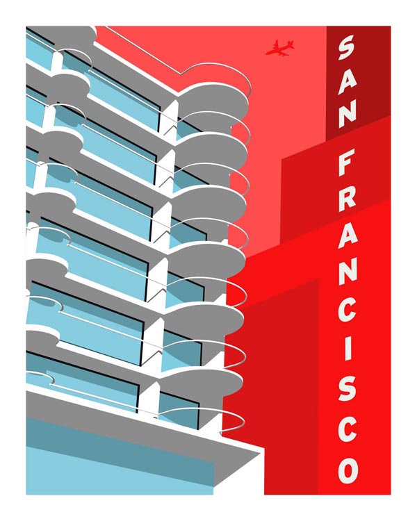 Mendelsohn Modern - Forgotten Modernism of San Francisco's Architecture - Vector Illustration by Michael Murphy