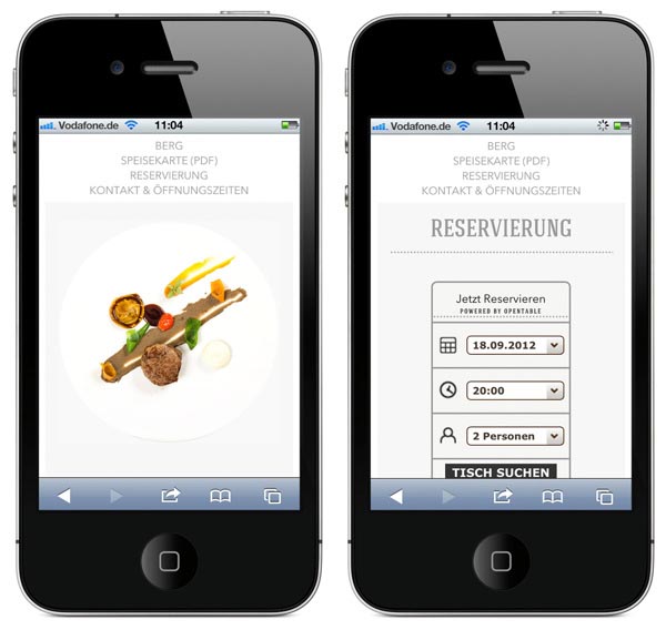 Restaurant Berg mobile web design by LSDK