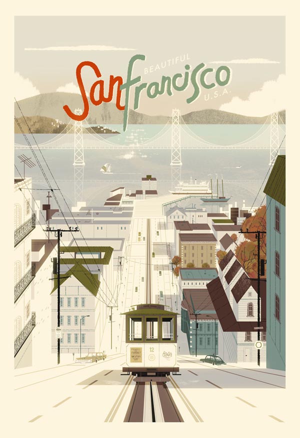 San Francisco Vintage Style Poster Illustration by Kevin Dart