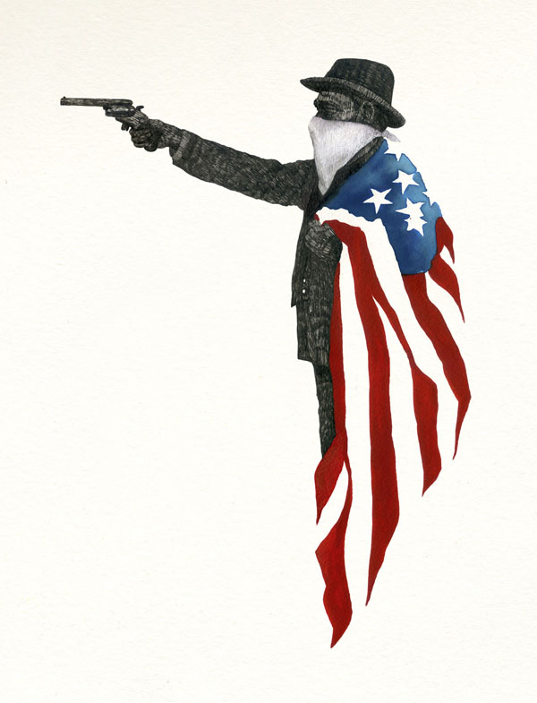 AMERICAN GUN - ink and watercolor on paper by TIPI THIEVES