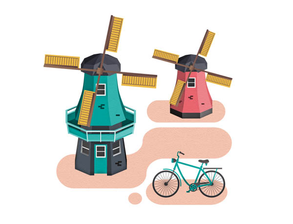 Amsterdam Windmills Illustration by Jing Zhang