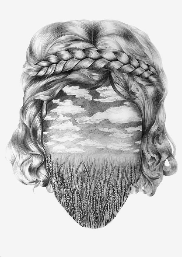 Into the Nature Surreal Portrait Drawing by Eika