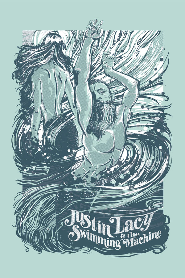 Justin Lacy and the Swimming Machine - 2 color screen print on Sno Cone French Paper by Reedicus