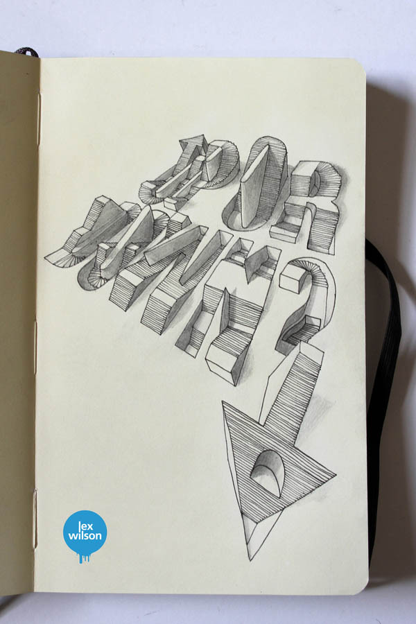 Up or Down - 3D text Moleskine Illustration by Lex Wilson