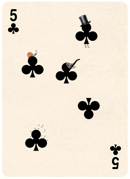 5 Clubs Playing Card Illustration by Jonathan Burton