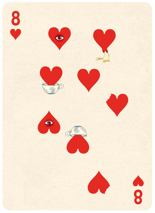 8 Hearts Playing Card Illustration by Jonathan Burton