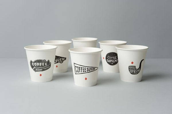 Coffee Supreme white takeout cups by Hardhat Design