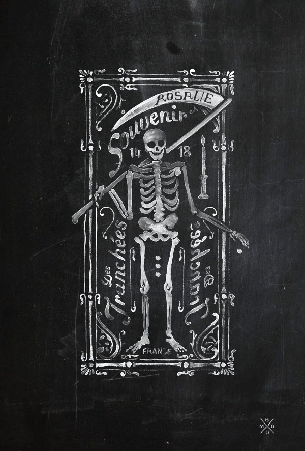 Watercolor Skeleton Illustration for FILS DE FER - Souvenir 14 18