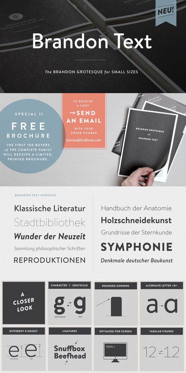 Download the Brandon Text font family by Hannes von Döhren of HVD Fonts. It's a great choice for screen designs such as websites, e-books, and mobile apps.