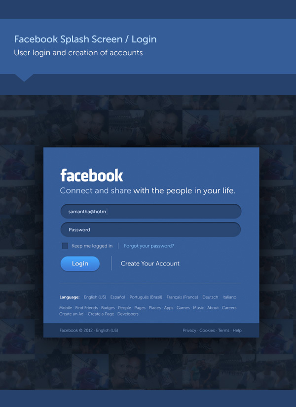 Facebook Web Design Concept by Fred Nerby - Splash Screen and Login