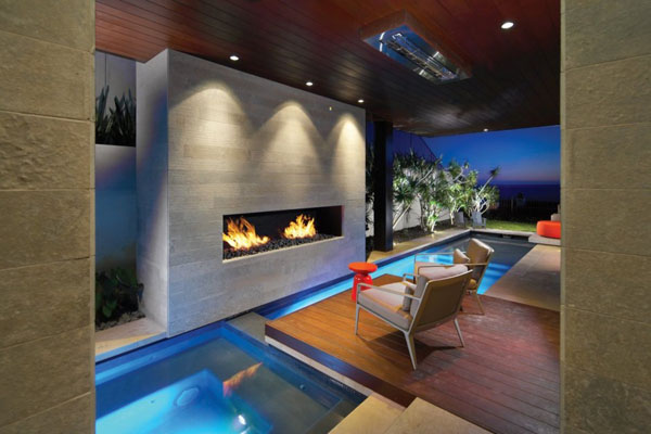 Fireplace inside the Strand Residence in Dana Point, California by Horst Architects