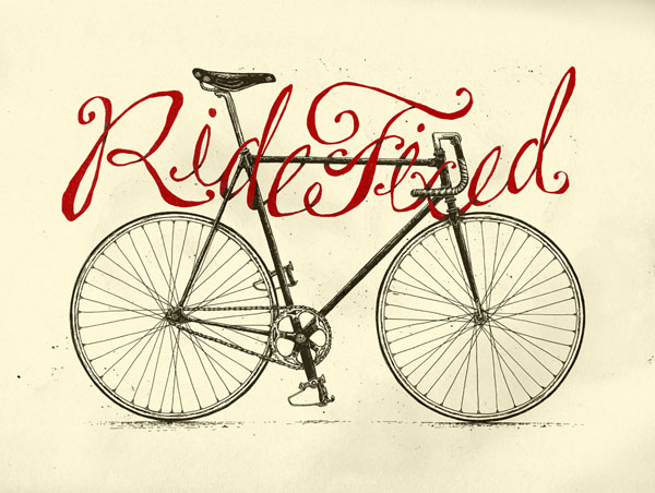 Ride Fixed - Fixie Bicycle Poster Illustration by Nathan Yoder