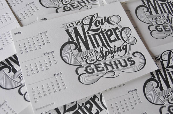 Winter Letterpress Calendar Card - Design by Bryan Patrick Todd