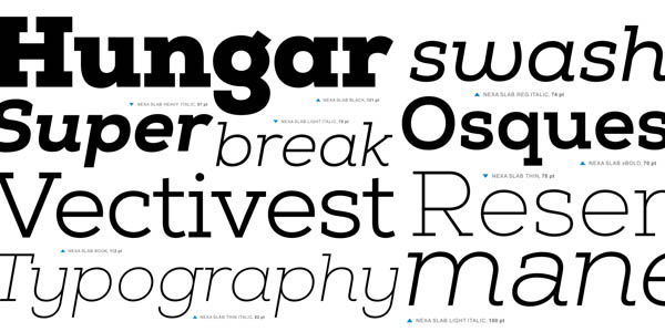 The Nexa Slab font family is a typeface that reflects current typographic trends.
