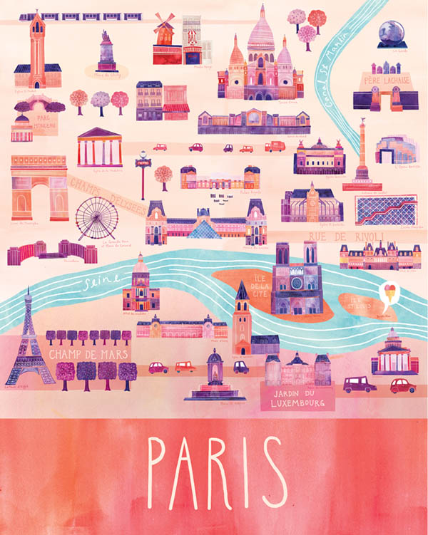 Paris - Illustrated City Map - Art Print by Marisa Seguin