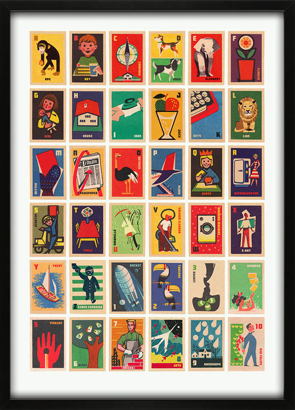 Vintage Matchbox Labels A to Z - Illustrated Alphabet Print by 67 Inc