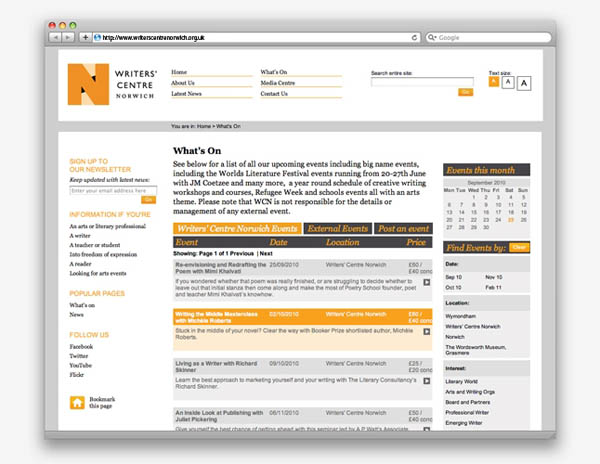 Writers' Centre Norwich - Website Design by The Click Design Consultants
