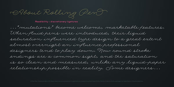 About the Rolling Pen Script Font by Sudtipos