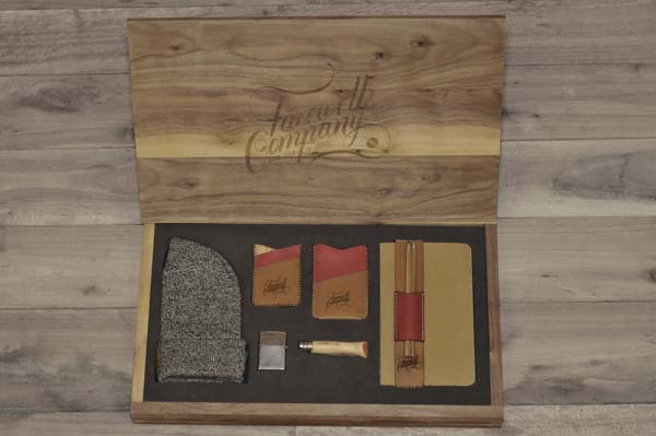 Travellers essentials kit - Hand-made Walnut box with Engraved logo