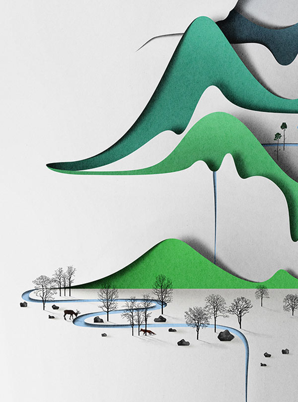 Vertical Landscape - Papercut Illustration by Eiko Ojala - close up