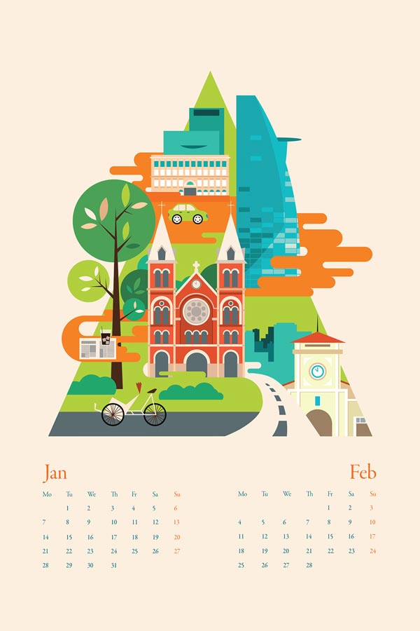 Vietnam Calendar City Illustration by Tu Bui