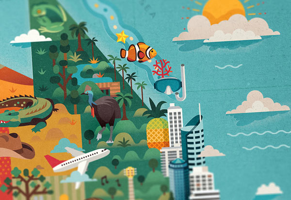 Discover Australia Map Illustration by Jimmy Gleeson - close up