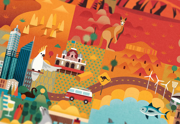 Discover Australia Map Illustration by Jimmy Gleeson - details