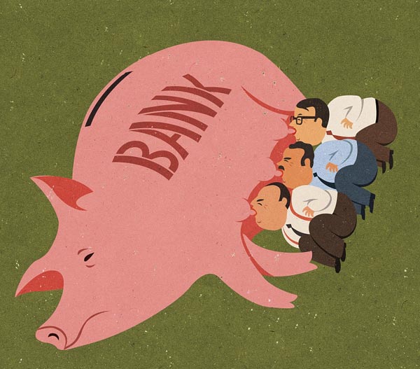 Greedy Bankers - Editorial Illustration by John Holcroft