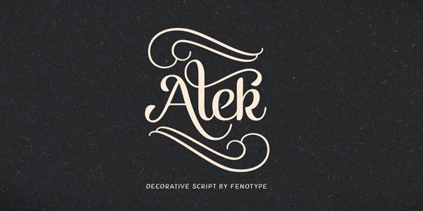 Alek decorative script font family by Fenotype