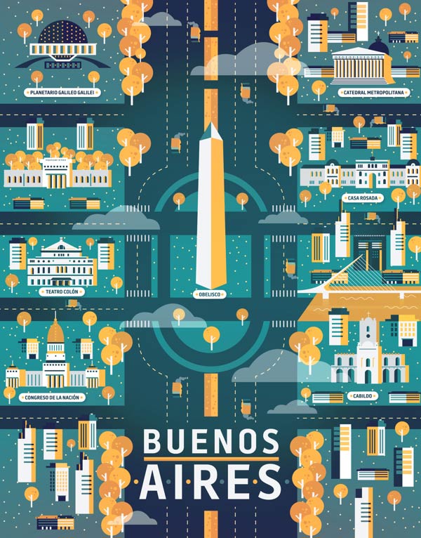 Buenos Aires Illustration made by Aldo Crusher for Magazine Aire's Cosmopolis Section