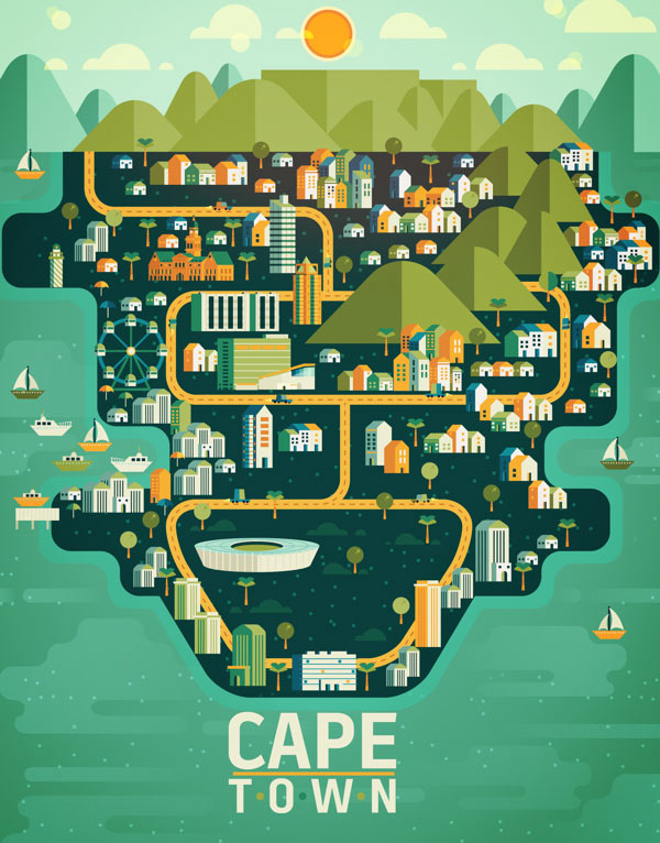 Cape Town Illustration made by Aldo Crusher for Magazine Aire's Cosmopolis Section