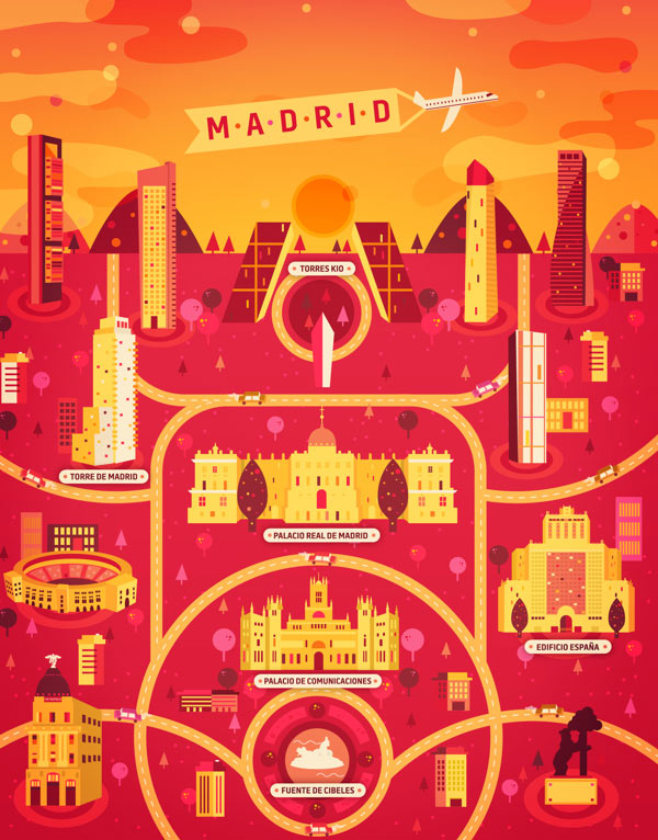 Madrid Illustration made by Aldo Crusher for Magazine Aire's Cosmopolis Section