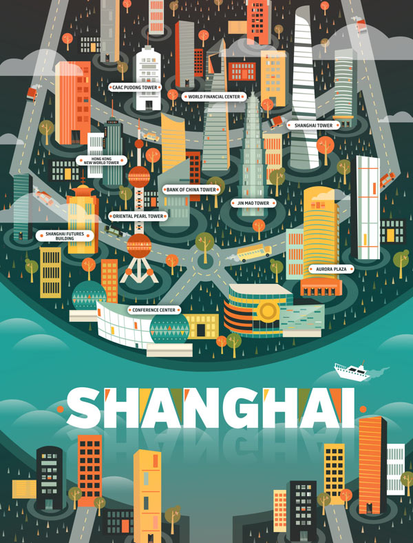 Shanghai Illustration made by Aldo Crusher for Magazine Aire's Cosmopolis Section