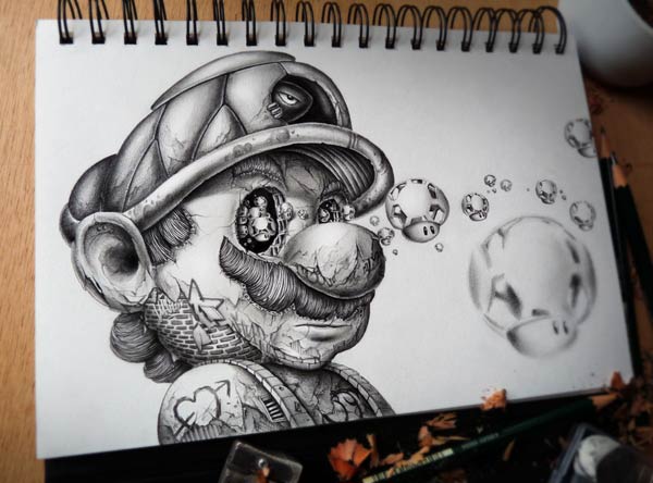 Super Mario Pencil Drawing by Pez Artwork