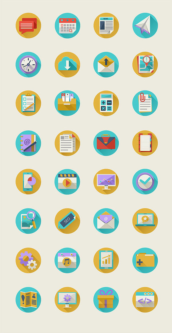 Round Flat Icons with long shadow by Diana Costin