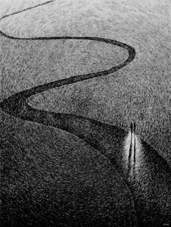 Fingerprint – Le Chemin – India ink drawing by Nicolas Jolly